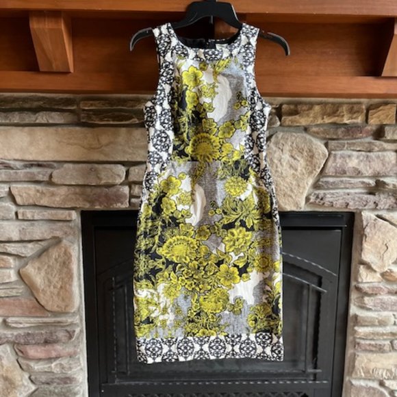 ANTHROPOLOGIE Weston Wear Aures Floral Sleeveless Shift Dress Yellow Black sz 4 - Picture 2 of 6